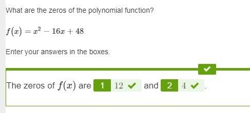 What are the zeros of the polynomial function?  f(x)=x2−16x+48