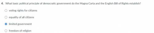 What basic political principle of democratic government do the Magna Carta and the English Bill of R