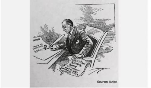 This cartoon depicts president woodrow calling on congress to h
