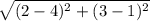\sqrt{(2-4)^2+(3-1)^2}