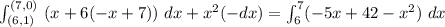 \int ^{(7,0)}_{(6,1)} \  (x+6(-x+7)) \ dx + x^2 (-dx) = \int^7_6 (-5x +42 -x^2) \ dx