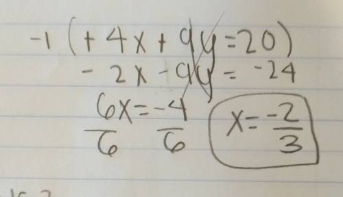 Equation by elimination-4x-9y=20-2x-9y=-24