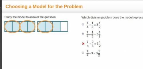 What division problem does the model represent?
Divided by one-third
The quotient is .