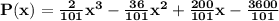 \mathbf{P(x) = \frac{2}{101}x^3 - \frac{36}{101}x^2 +\frac{200}{101}x - \frac{3600}{101}}