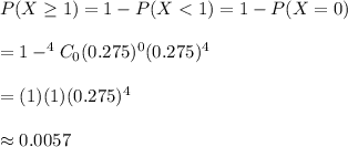 P(X\geq1)=1-P(X