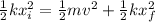 \frac{1}{2}kx_{i}^{2} = \frac{1}{2}mv^{2} + \frac{1}{2}kx_{f}^{2}