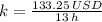 k = \frac{133.25\,USD}{13\,h}