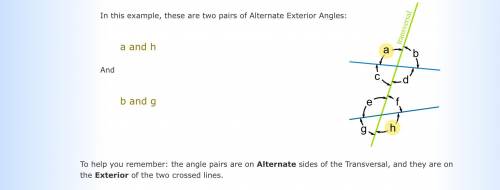 Give an example for a pair of alternate interior angles, a pair of corresponding angles, and a pair