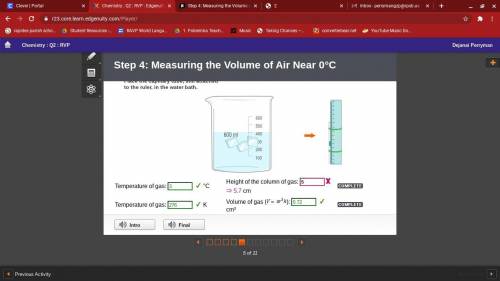 Step 4: Measuring the Volume of Air Near 0°C

°C
Temperature of gas:
Height of the column of gas.
cm