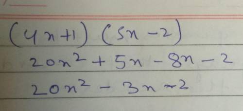 (4x+1)(5x-2)
What’s the answer