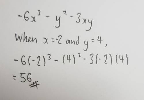 What is the value of -6x^3-y^2-3xy if x=-2 and y =4