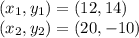 (x_1,y_1) = (12,14)\\(x_2,y_2) = (20,-10)