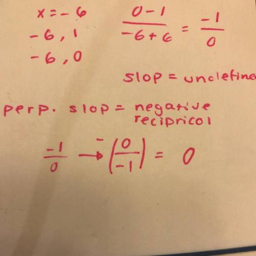 What is the slope for a line that is perpendicular to the line x=-6