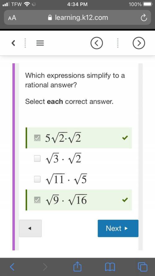 Which expressions simplify to a rational answer?
Select each correct answer.