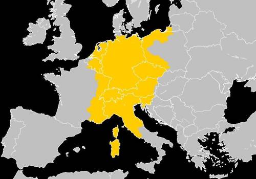 Label Where is the holy Roman empire on a 14th century middle age Europe map