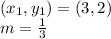 (x_1,y_1) = (3,2)\\m = \frac{1}{3}