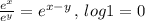 \frac{e^x}{e^y}=e^{x-y}\,,\,log 1=0