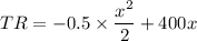 TR=-0.5\times \dfrac{x^2}{2}+400x