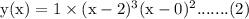 \rm y(x) = 1\times (x-2)^3(x-0)^2 .......(2)