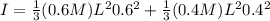 I =   \frac{1}{3} (0.6 M )L^2 0.6^2 +   \frac{1}{3} (0.4 M )L^2 0.4^2