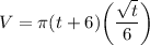 V = \pi(t+6) \bigg ( \dfrac{\sqrt{t}}{6}\bigg)