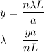 y =\dfrac{ n\lambda L}{a}\\\\\lambda = \dfrac{ya}{nL}