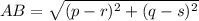 AB=\sqrt{(p-r)^2+(q-s)^2}