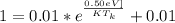 1 = 0.01 * e^{\frac{0.50 eV ]}{KT_k} } + 0.01