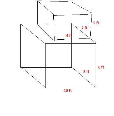 Jessica is going to paint her patio. it is made up of two rectangles. one measures 7 ft x 4 ft x 5 f