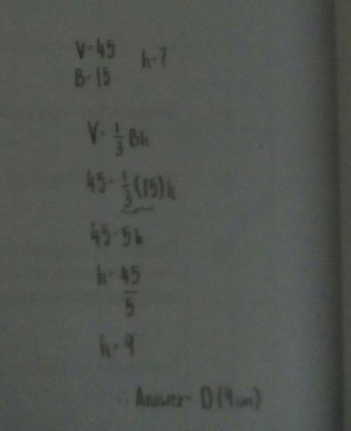 Below is a formula for the volume of a pyramid

V = 1/3 Bh , where B is the base area and h is the h