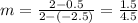 m = \frac{2 - 0.5}{2 - (-2.5)} = \frac{1.5}{4.5}