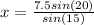 x=\frac{7.5sin(20)}{sin(15)}