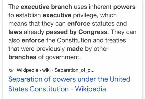 Which of these is an example of separation of powers?

the president enforces a law passed by congre