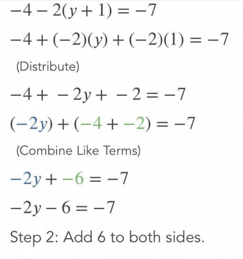 -4 - 2 (y + 1) = -7
step by step pla