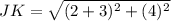 JK=\sqrt{(2+3)^2+(4)^2}