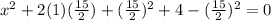 x^2+2(1)(\frac{15}{2} )+(\frac{15}{2})^2+4-(\frac{15}{2})^2=0