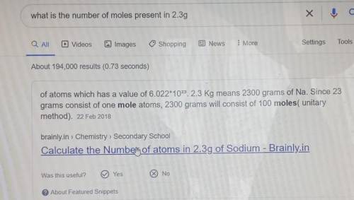 Calculate number of moles present in 2.3g