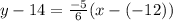 y - 14  = \frac{-5}{6}  ( x - (-12) )