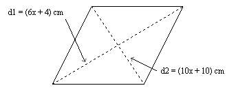 Find the area of the rhombus.  a (30x2 + 100x + 40) cm2  b (30x2 + 50x + 20) cm2
