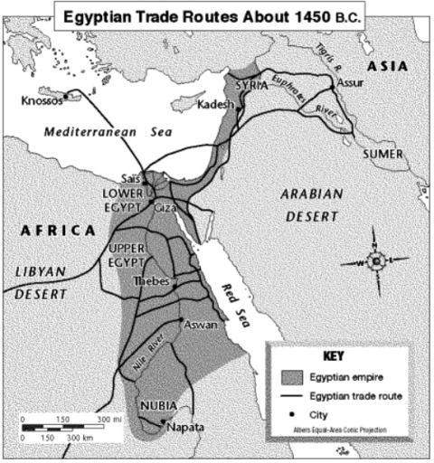 How are trade routes shown on this map?
