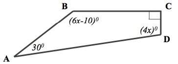 The internal angles of a quadrilateral have a sum of 360*. what is the measure of angle b?