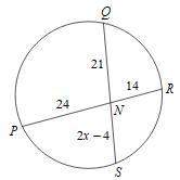 In the following picture, (qs) ̅ and (pr) ̅ are chords of the circle. find the length of qs. (rememb