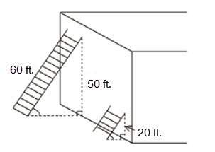 Two ladders are leaning against a wall at the same angle, as shown. how long is the short ladder?