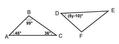 Triangle abc is congruent to triangle dfe. find y.