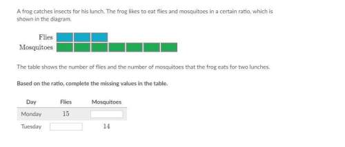 Afrog catches insects for his lunch. the frog likes to eat flies and mosquitoes in a certain ratio,