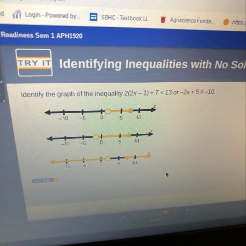 Identify the graph of the inequality 2(2-1)+ &lt; 13 or -2+5s-10,