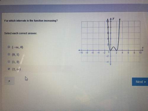 For which intervals is the function increasing?  select each correct answer.