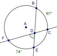 In circle a shown below, marc bc is 67° and marc ef is 74°. what is m∡fde?