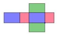 Someone plz 14  when folded into a rectangular prism with green on top, what color will