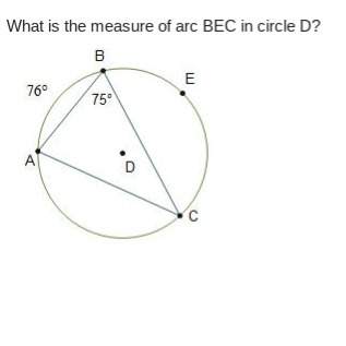What is the measure of arc bec in circle d?